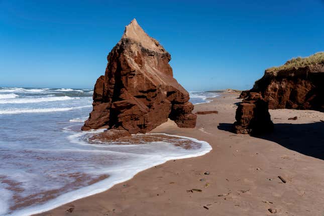Newly-formed beach erosion from Hurricane Fiona on Capes of la Pointe-aux-Loups on the Les Îles-de-la-Madeleine, Quebec, on Sunday, September 25.