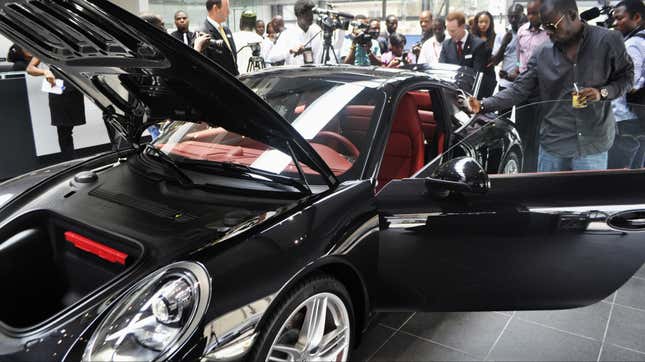 A Porsche dealership in Lagos targeting Nigeria’s wealthy elite.