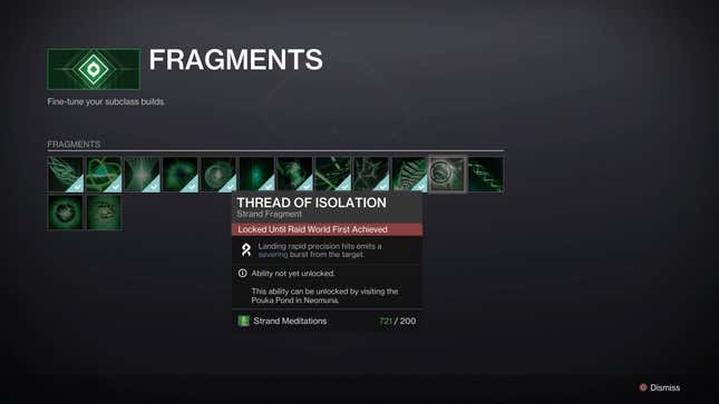 Strand abilities show a list of fragments that can be obtained. 