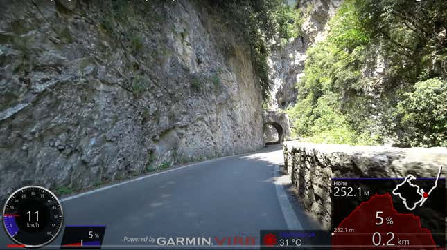 screenshot of scenic ride through a canyon with speed/distance data