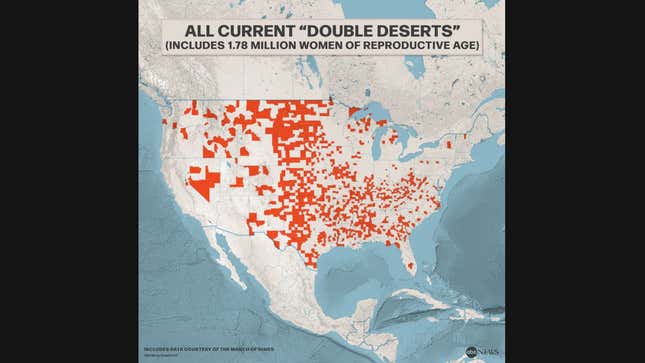 Image for article titled Almost 2 Million Women Now Live in &#39;Double Deserts&#39; Without Abortion or Maternity Care