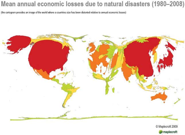 The United States, China, and Japan have seen the most dramatic economic losses from natural disasters from 1980-2008.