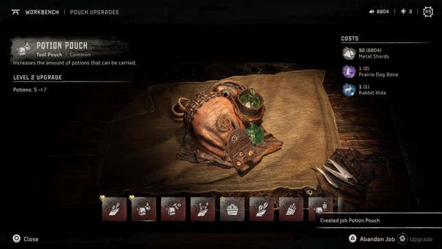 Horizon Forbidden West's potion pouch sitting on a desk on PS5.