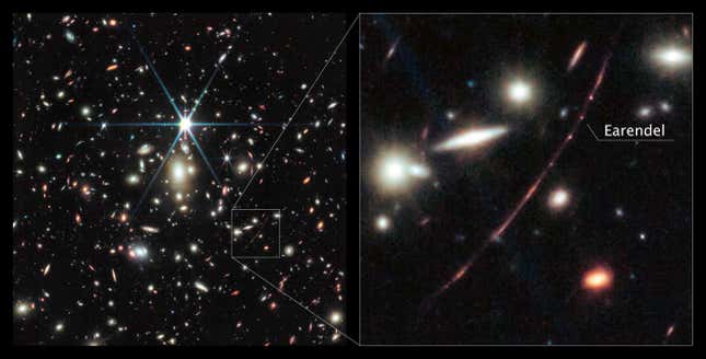 La estrella Earendel, captada por el instrumento NirCAM del Telescopio James Webb.