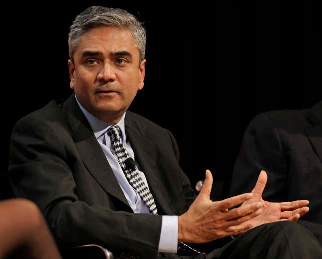 Anshu Jain, head of the Corporate and Investment Bank and member of Deustche Bank's management board, gestures while participating in a panel discussion at the Buttonwood Gathering on Fixing Finance in New York, Monday, Oct. 25, 2010. ()