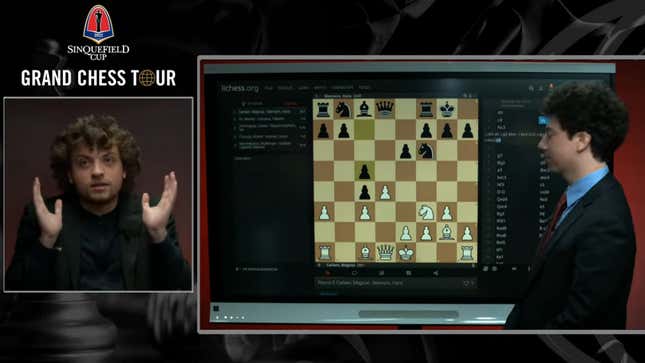 Hans Niemann protests his innocence during a post-tournament interview.