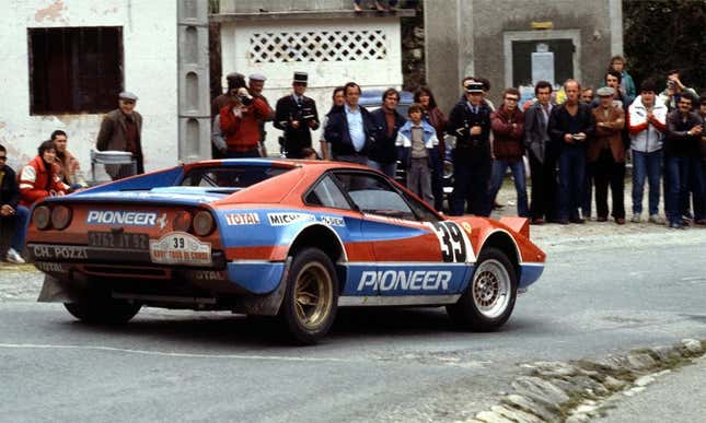 The Ferrari 308 GTB Group 4 rally car seen in competition.