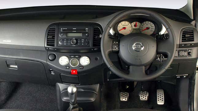 The interior of a Nissan car. 