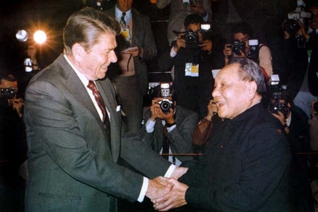 In April of 1984, Deng Xiaoping met President Ronald Reagan at the Great Hall of the People in Beijing. (China News Service)