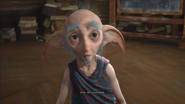 A house elf named Deek says "Oh, excuse Deek."