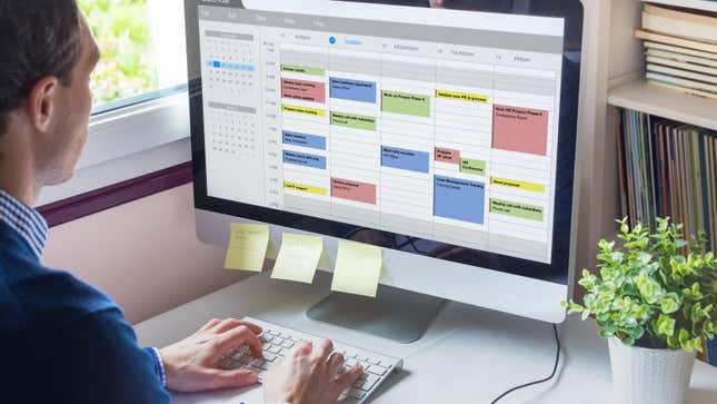 Calendar software showing busy schedule of manager with many appointments