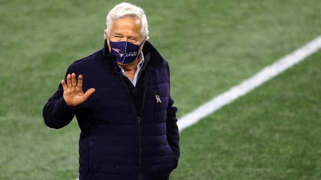 New England Patriots owner Robert Kraft looks on before the game between the Patriots and the Baltimore Ravens at Gillette Stadium on November 15, 2020 in Foxborough, Massachusetts.