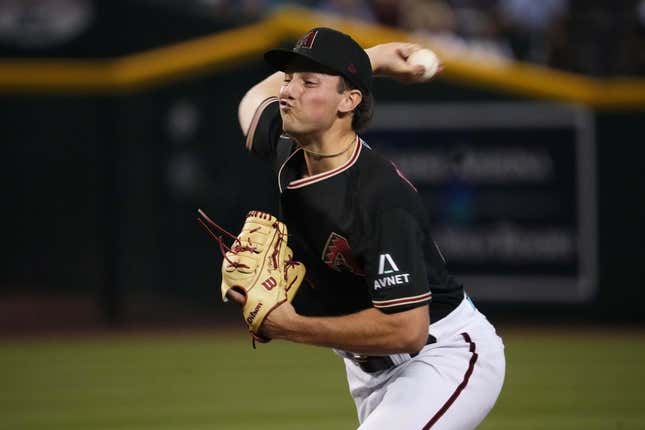 Aug 8, 2023; Phoenix, Arizona, USA; Arizona Diamondbacks starting pitcher Brandon Pfaadt (32) pitches against the Los Angeles Dodgers during the first inning at Chase Field.
