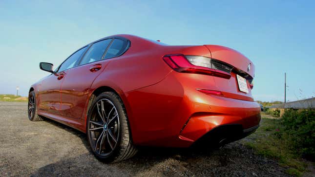 A photo of the rear left quarter on the BMW 330e.