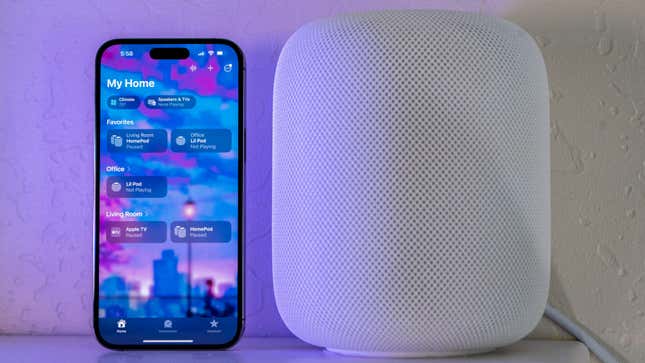 A photo of Apple Home app and HomePod