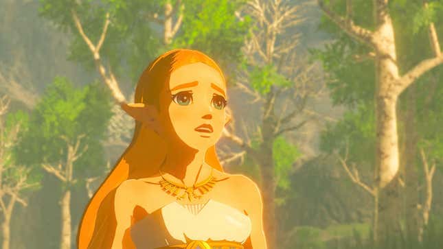Zelda mira a lo lejos en Breath of the Wild.