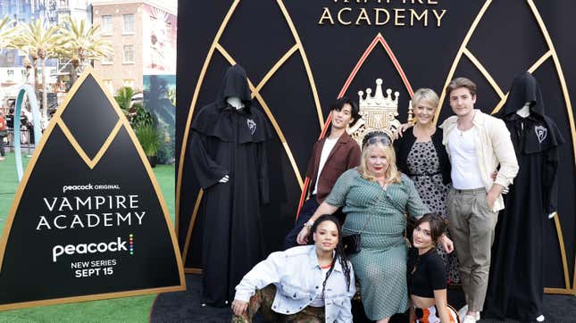 Julie Plec, center, with some of the cast and staff of the recently canceled Vampire Academy