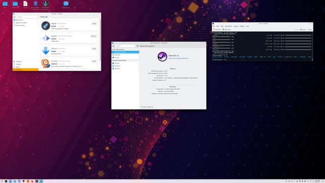 A screenshot of the Steam Deck's desktop shows various programs running.