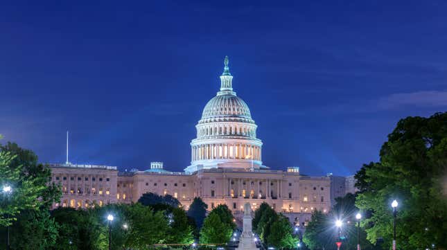 Stock photo of U.S. Capitol Building at night