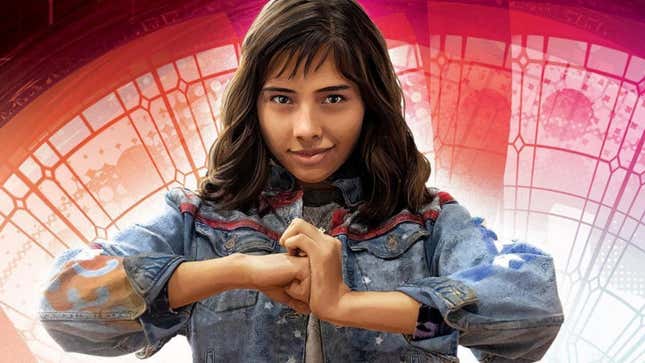 Xochitl Gomez as America Chavez in promotional material for Doctor Strange in the Multiverse of Madness. 