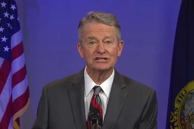 In this photo from video, provided by Idaho Public Television, Idaho Gov. Brad Little speaks about the COVID-19 emergency in Boise, Idaho, on Friday, Jan. 22, 2021.