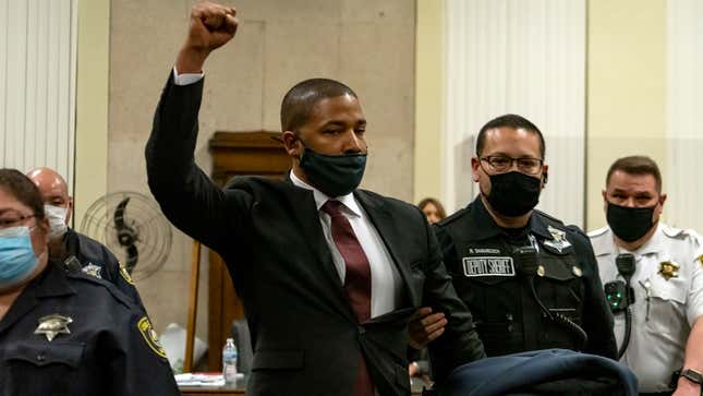 Jussie Smollett is led out of the courtroom after being sentenced at the Leighton Criminal Court Building on March 10, 2022 in Chicago