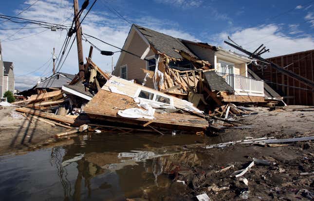 A destroyed house in Ortley Beach, N.J. in the wake of Hurricane Sandy in 2012