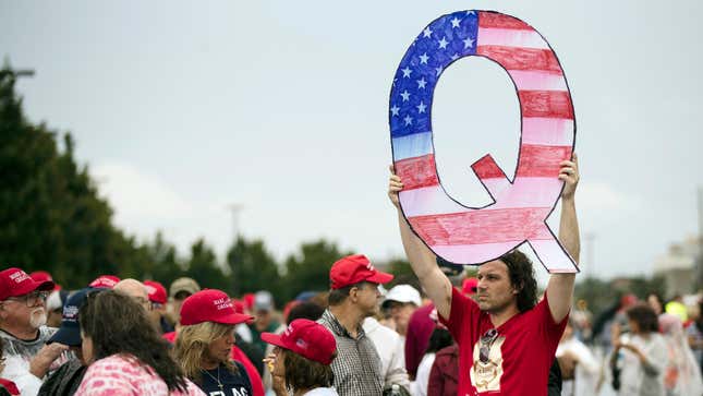 A QAnon follower at a rally for Donald Trump in Wilkes-Barre, Pennsylvania, in August 2018.