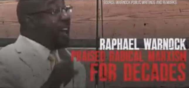 The darkened imaged of Rev. Raphael Warnock used in a campaign ad by Kelly Loeffler.
