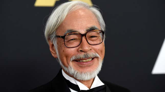 A photo shows Hayao Miyazaki on the red carpet of the Academy Of Motion Picture Arts And Sciences' 2014 Governors Awards.