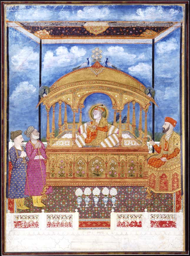 A painting of the blind emperor Shah Alam II. On his eventual return to Delhi, he was savagely attacked by an Afghan warlord who reportedly cut out his eyes.