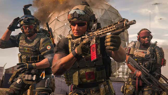 An image shows three soldiers standing together in Call of Duty. 