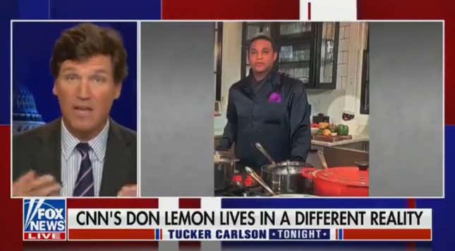 Image for article titled Tucker Carlson Pretends to Care About Racism While Calling Out Don Lemon for His Blackface Cookie Jar