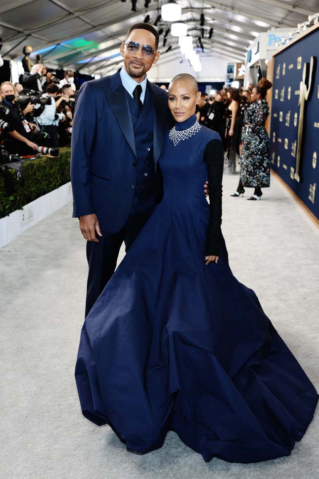Will Smith and Jada Pinkett Smith attend the 28th Screen Actors Guild Awards at Barker Hangar on February 27, 2022 in Santa Monica, California. 
