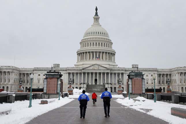 Capitol Police patrol the U.S. Capitol in Washington