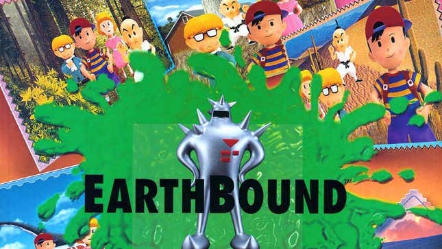 A screenshot of the Earthbound Player's Guide shows a Starman and photos of the main characters on the book's cover. 
