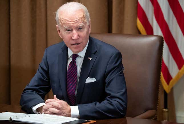 US President Joe Biden speaks about Russia and Ukraine prior to a meeting with members of the Infrastructure Implementation Task Force to discuss the Bipartisan Infrastructure Law, in the Cabinet Room of the White House in Washington, DC, on January 20, 2022.