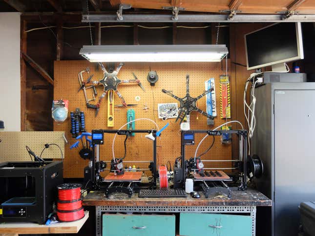 Refsland’s drone-building workbench.