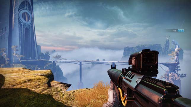 A view of Destiny 2's Dreaming City shows a bridge in the distance.