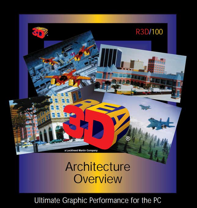 The cover page of a document outlining the design and capabilities of Real3D’s R3D/100 graphic processor for PCs.