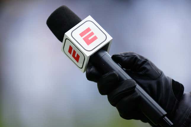 General view of an ESPN microphone during the first half of a Colorado Buffaloes spring game at Folsom Filed. 
