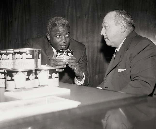 Jackie Robinson and William Black, president of the Chock Full O’Nuts, who lured Jackie from the baseball world to the business world.