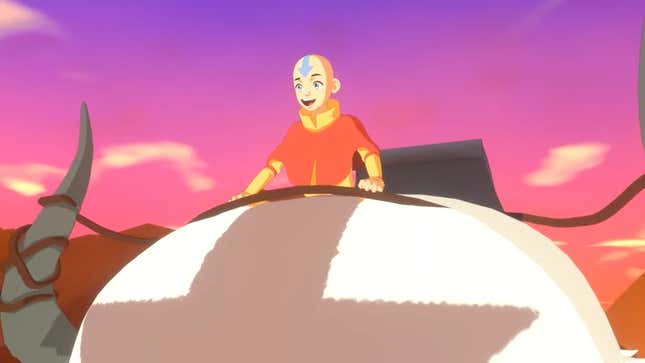 A screenshot shows Aang riding Appa's back.