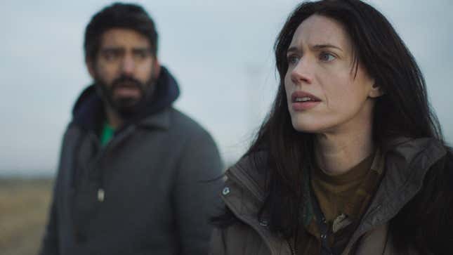 (from left) Rahul Kohli and Katie Parker star in Mali Elfman’s Next Exit.