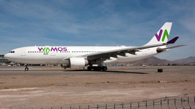 A Wamos Air plane taxiing at a Chilean airport