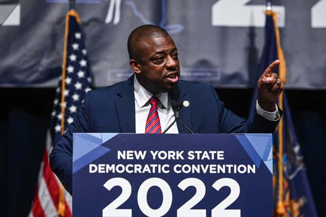 Brian Benjamin, Lieutenant Governor of New York, speaking at The New York State Democratic Committee 2022 State Nominating Convention at the Sheraton New York Times Square in New York, NY on Thursday, February 17th, 2022.