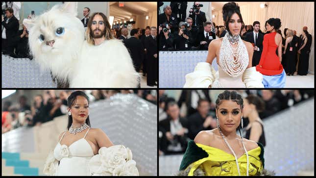 At the 2023 Met Gala (clockwise from top left): Jared Leto (Photo: Dimitrios Kambouris/Getty Images for The Met Museum/Vogue); Kim Kardashian (Photo: Theo Wargo/Getty Images for Karl Lagerfeld); Ariana DeBose (Photo: Jamie McCarthy); Rihanna (Photo: Dimitrios Kambouris/Getty Images for The Met Museum/Vogue)