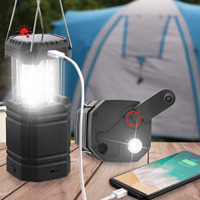 Hand crank lantern that can also charge your phone. 