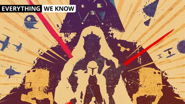 Key art for Star Wars Celebration 2022, including Luke Skywalker, Ahsoka Tano, The Mandalorian and Grogu, Darth Maul, Kylo Ren, and Darth Vader.