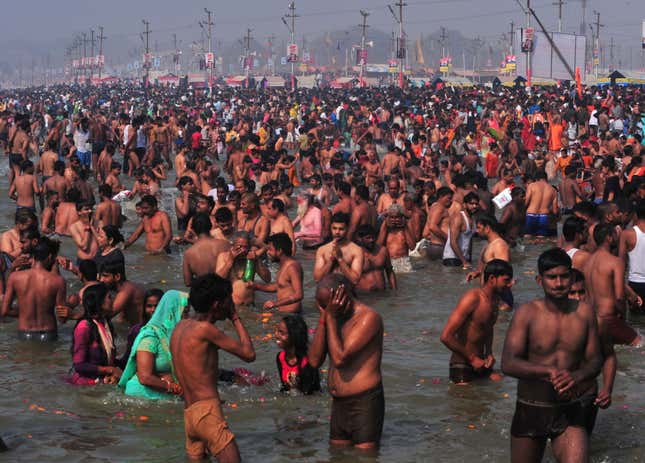 Hindu devotees take a holy dip at Sangam in Prayagraj